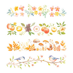 Obraz premium PNG watercolor nature divider element set, transparent background