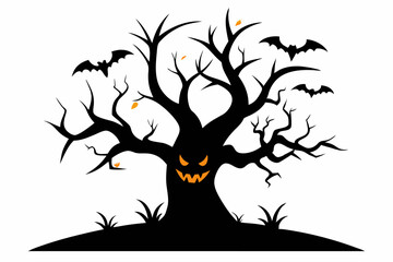 A halloween tree silhouette vector,icon on white background.