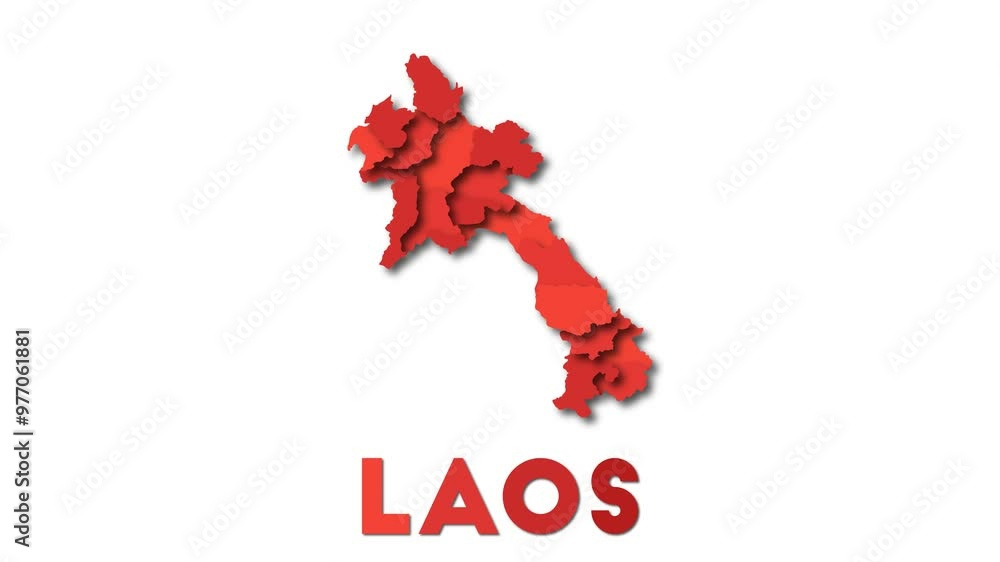 Poster laos map showing regions. animated country map with title. 4k resolution animation.