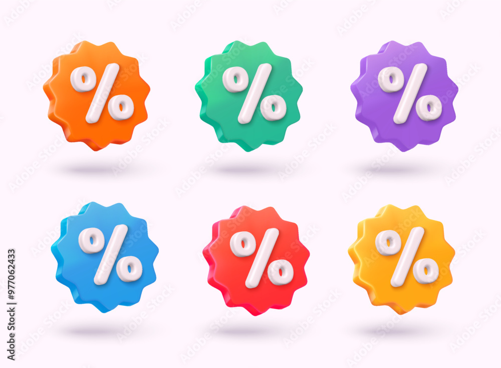 Poster label set with percent and discount. app icon. 3d web vector illustrations.