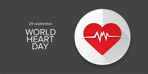 World Heart Day horizontal banner or background with heart isolated on grey background. World heart day poster