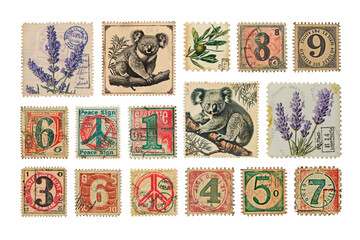 PNG vintage stamp set, transparent background