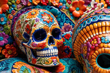 Fototapeta premium Sugar Skull: Colorful Calavera Floral Design