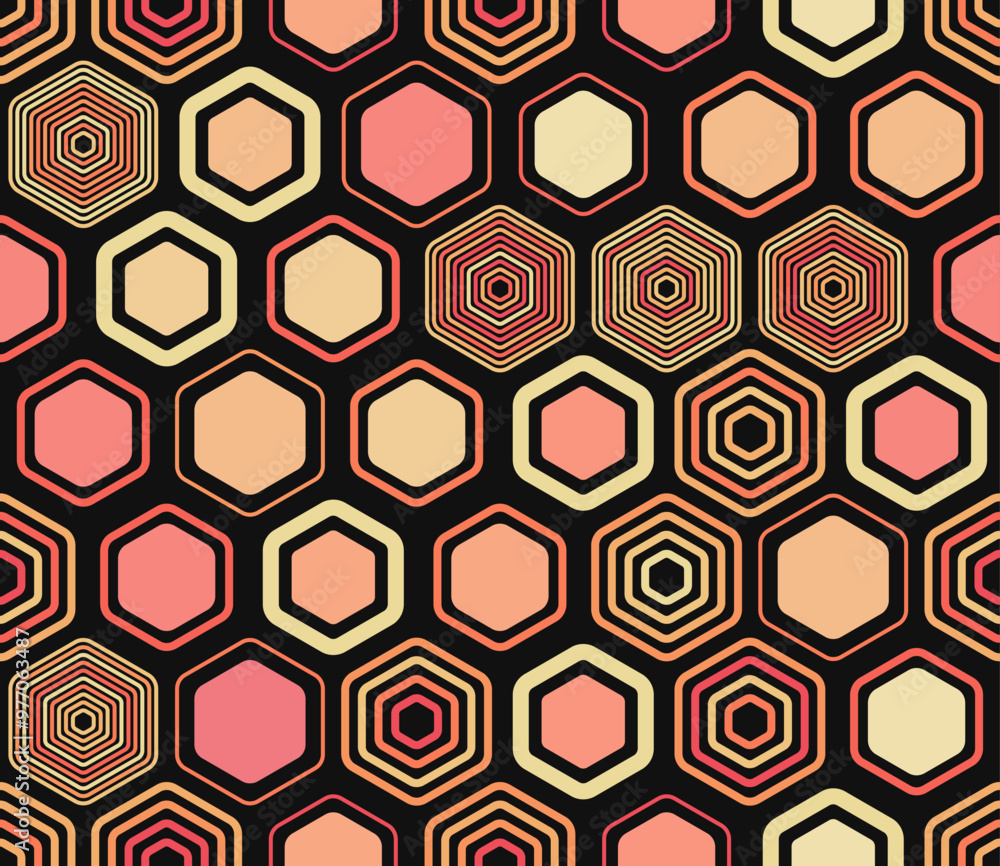 Poster mosaic hexagon shapes background. geometric shapes of varied style and color. large hexagon shapes. 