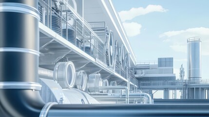 Fototapeta premium High-tech facility capturing CO2 from the air, futuristic machinery in action, clean energy concept, business innovation in carbon capture