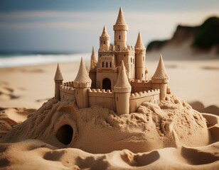 Masterful Sand Sculpture: A Realistic Castle Crafted from Sand