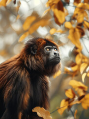 Fototapeta premium Close Up Portrait of a Howler Monkey in Lush Forest Habitat
