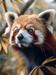 Fototapeta premium Red Panda, Ailurus fulgens, Lesser Panda Close Up Portrait in Tropical Forest
