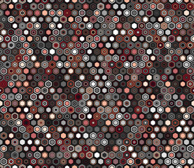 Seamless hexagon pattern. Geometric elements of varied style and color. Hexagon shapes. Tileable pattern. Seamless background. Artistic vector illustration.
