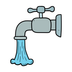 Hand drawn cartoon water tap on white background.