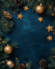 A christmas background with a dark blue background and decorations for the holidays