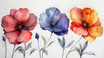 Vibrant blossoms in watercolor showcasing delicate petals against a soft background, capturing nature's beauty. Generative AI