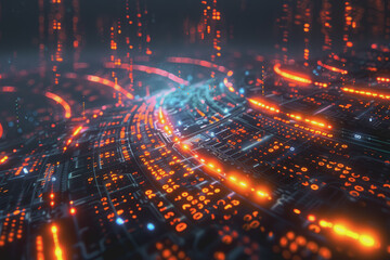 Fototapeta premium Computer concept for development in the digital age in unclear details, technology concept.