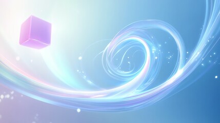 Blue background with a white gradient and light blue circular waves with purple accents
