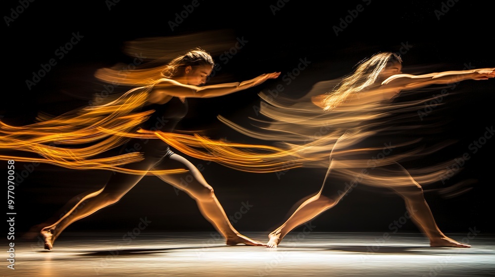 Sticker two dancers in motion captured in a timeless, abstract space, delivering a powerful artistic perform