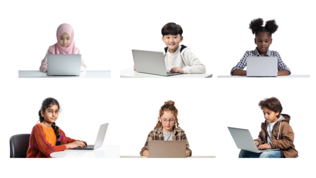 PNG children online learning set, transparent background