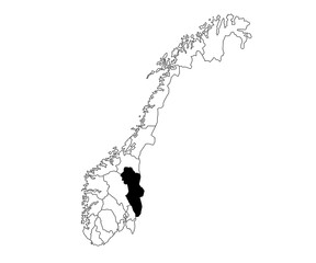 Obraz premium Map of hedmark County in Norway country on white background. single County map highlighted by black colour on Norway map. Norwegian, NOR