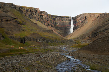 Massive Hengifoss waterfall in Iceland