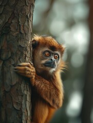 Detailed close up of Titi Monkey, Callicebus species, in its natural habitat