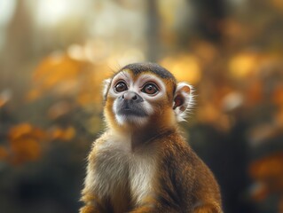 Fototapeta premium Close Up Portrait of a Squirrel Monkey in Tropical Habitat