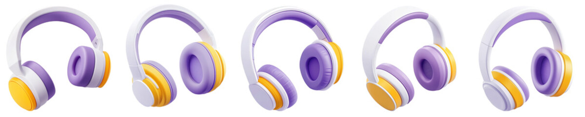 Headphones Collection Celebrating The Joy Of Music And Sound For All Ages, Ideal For Audio And Entertainment Visuals, Isolated On Transparent Png Background. Generative Ai 
