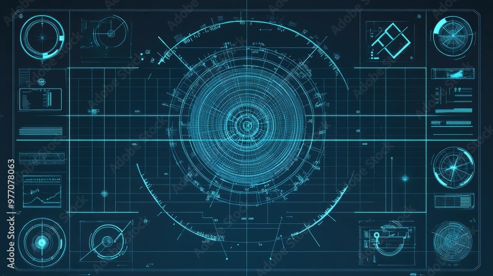 Poster vector illustration of a hud interface featuring a grid design