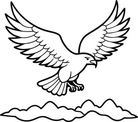 Soaring bald eagle vector illustration for nature coloring books
