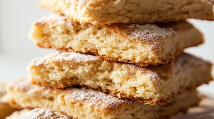 A stack of vanilla-flavored scones, showing their crumbly texture and golden-brown tops.