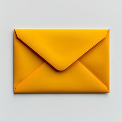 yellow envelope on white background, top view, flat lay design. Minimalist stationery concept with sealed rectangular envelope. yellow paper envelope for invitations, letters, or messages