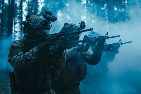 Military special unit commandos assault team during a mission
