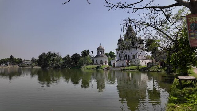 The Roth temple and Shiva Temple over the Shiv Sagar lake, Puthia, Bangladesh