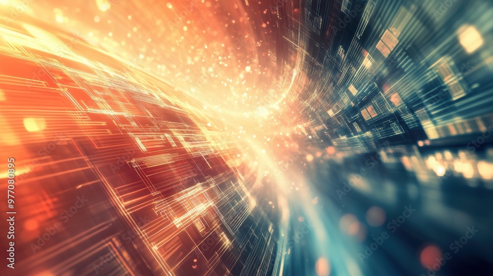 Poster abstract digital flow with glowing lines and particles. futuristic technology concept.