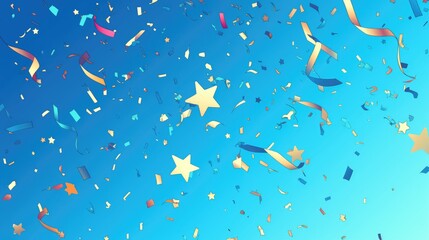 Vector illustration of falling confetti and stars on a blue background ideal for birthday celebrations festivals and designs like logos banners or icons