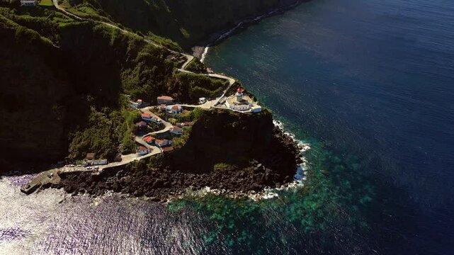 Farol do Arnel Light house Sao Miguel Azores Portugal drone