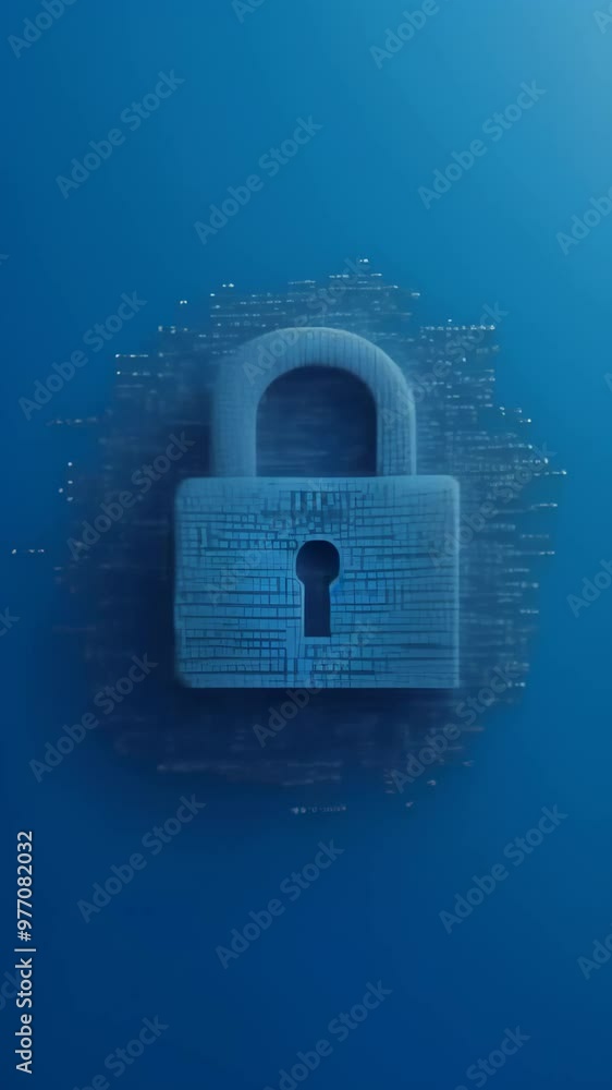Poster Close-up of a digital padlock symbol on a blue background. Concept of cybersecurity and data encryption in business.