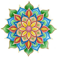 Diwali Floral Mandala Rangoli with Ethnic Elements on white background
