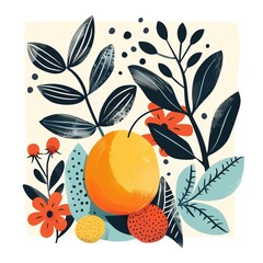 Stylish botanical illustration with retro colors and abstract nature elements