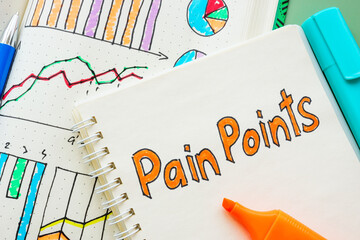 Notebook with notes about pain points in marketing.