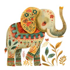Obraz premium Colorful Drawn Elephant with Boho Patterns and Playful Design
