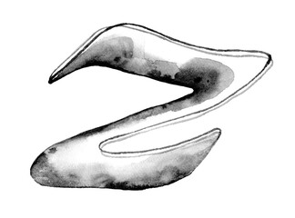 Minimalist black and white watercolor letter 'Z' with soft gradients and fluid, organic shapes. Great for artistic typography, branding, and modern design projects.