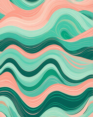 Blended coral and green pastel wave patterns