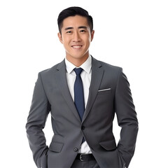 Young Man Entrepreneur. Asian BusinessMan Smiling At Camera Crossing Hands On transparent background