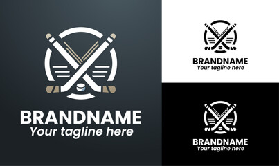 Modern Hockey Sticks Logo Design with Puck for Hockey Club and Hockey Team