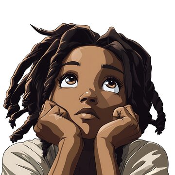 recommend clip art: Thoughtful Black Woman with Dreadlocks Looking Up.