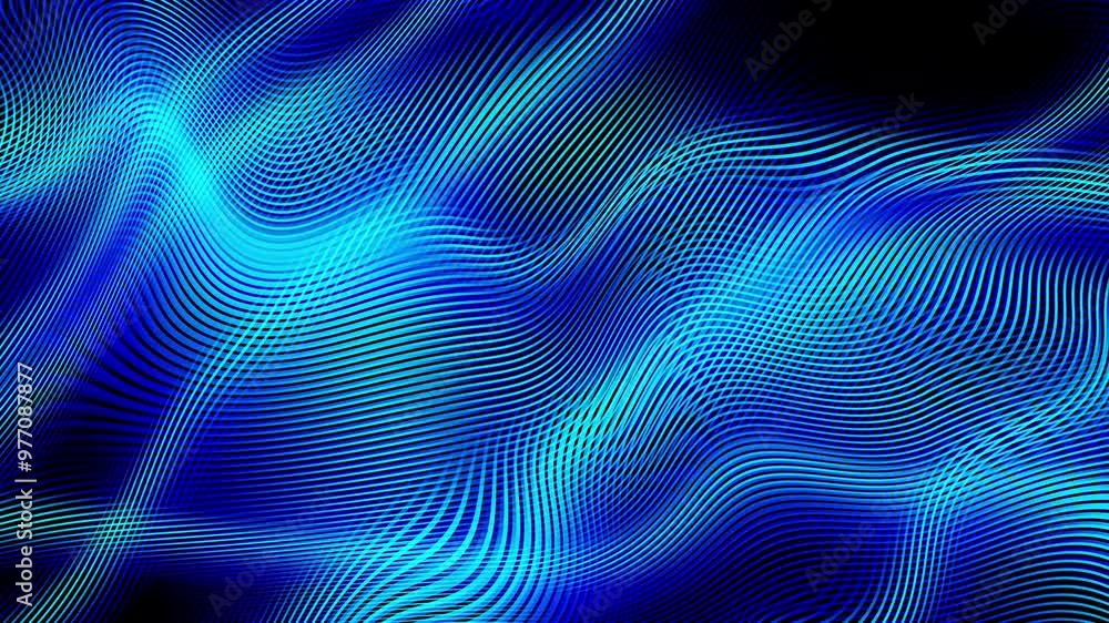 Poster animation of multiple blue shiny light lines moving on black background