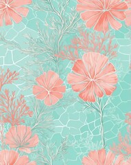 Coral to mint pastel plaid pattern