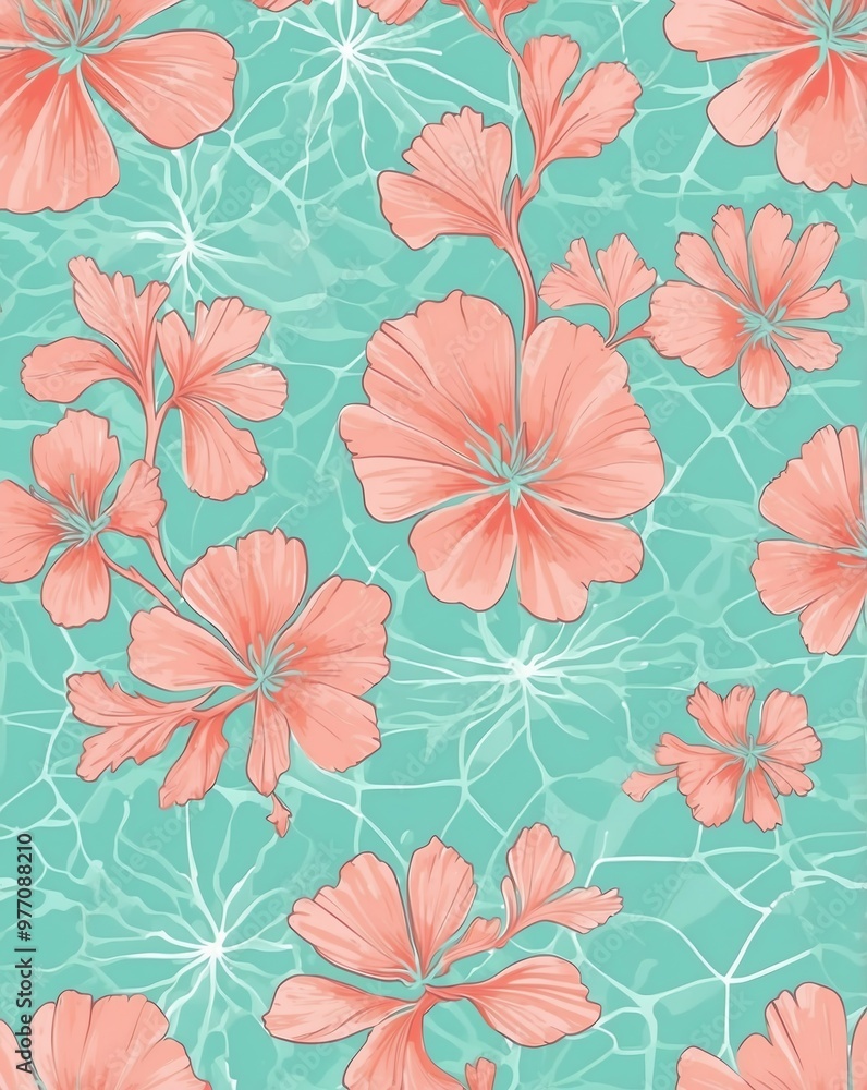 Sticker Coral to mint pastel plaid pattern