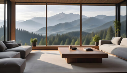 Modern Living Room with Panoramic Mountain View