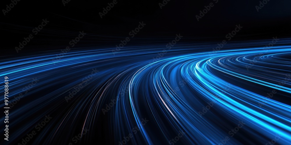Poster abstract light streaks depicting speed featuring glowing blue curves dynamic motion represented by n