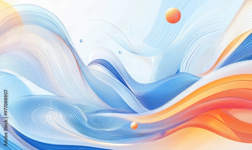 Poster Modern corporate business layout background design in a fantasy style featuring 2D cartoon graphics with wave lines and circular elements